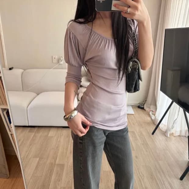 퍼프슬림롱티 새상품 퍼플