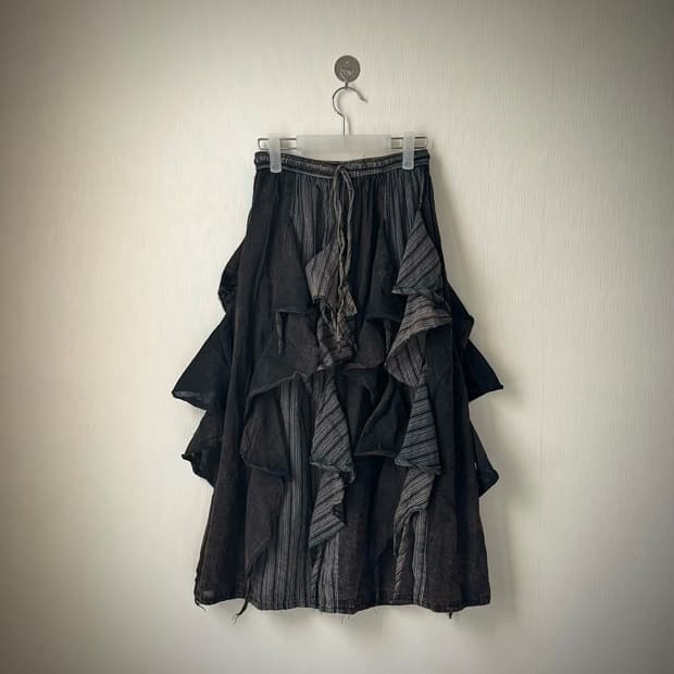 그런지 니혼진 아카이브 펑크 히피 갸루 언발 레이어드 셔링 롱스커트 치마