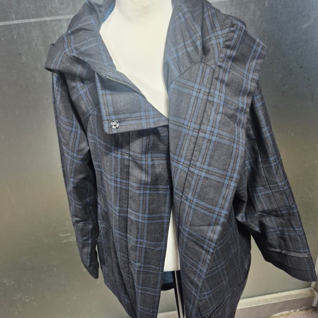 체크 패턴 후드 자켓 코트