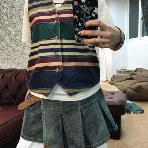 빈티지 스트라이프 베스트 자켓 