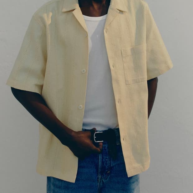 에이치엔앰 H&M 남성 텍스쳐 캠프 셔츠 레귤러핏 (105)  