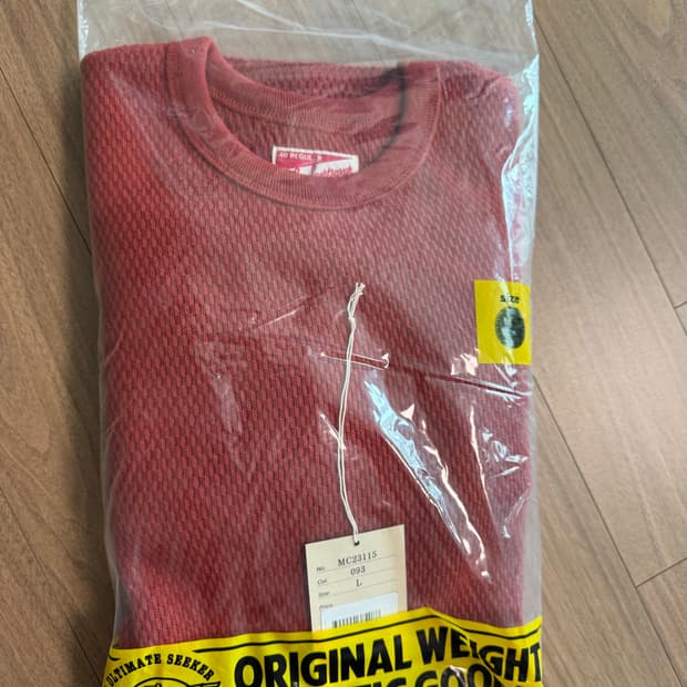 리얼맥코이 와플 써멀 롱슬리브 티셔츠 레드 L사이즈(새상품)