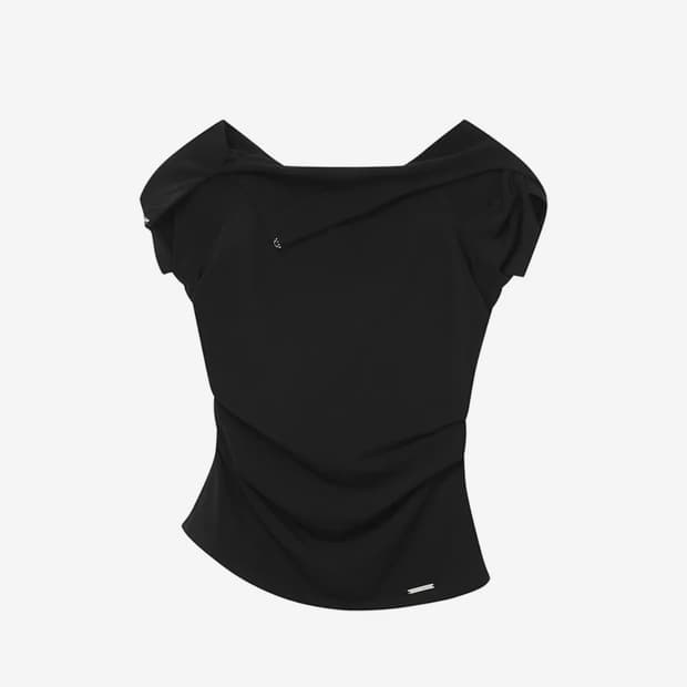 Draped mod hoodie top BLACK