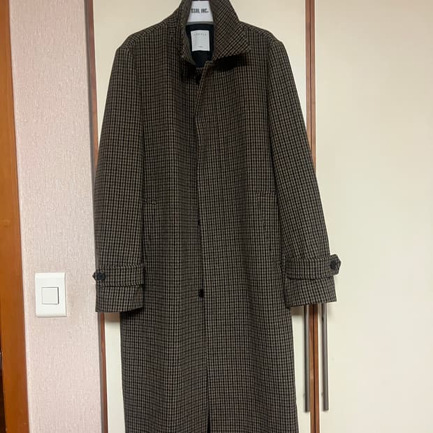 산드로 깅엄체크 롱 코트