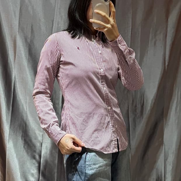 2 폴로랄프로렌 우먼스 버건디 스트라이프 셔츠
