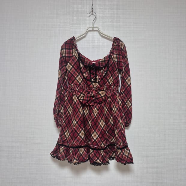 트랄랄라 히메갸루 초고전템 보르도 사선체크 원피스