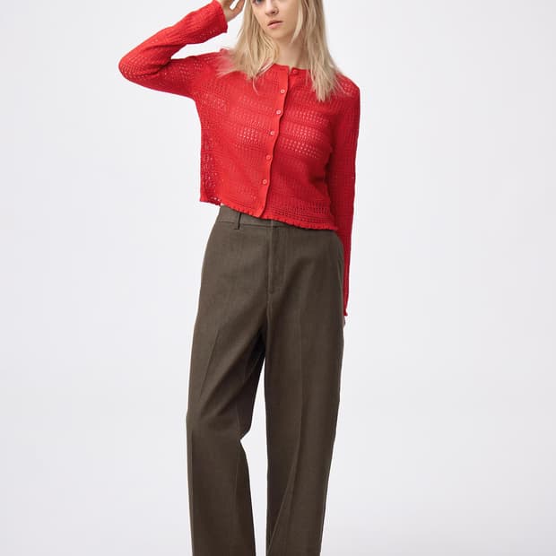 GU 트윌 와이드 스트레이트 팬츠 (브라운 s사이즈)