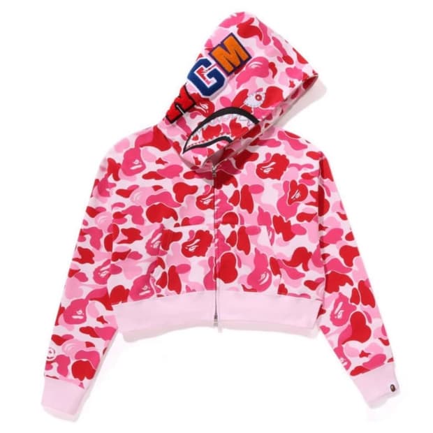 베이프 에이비씨카모 크리스탈 크롭 후드 집업 핑크