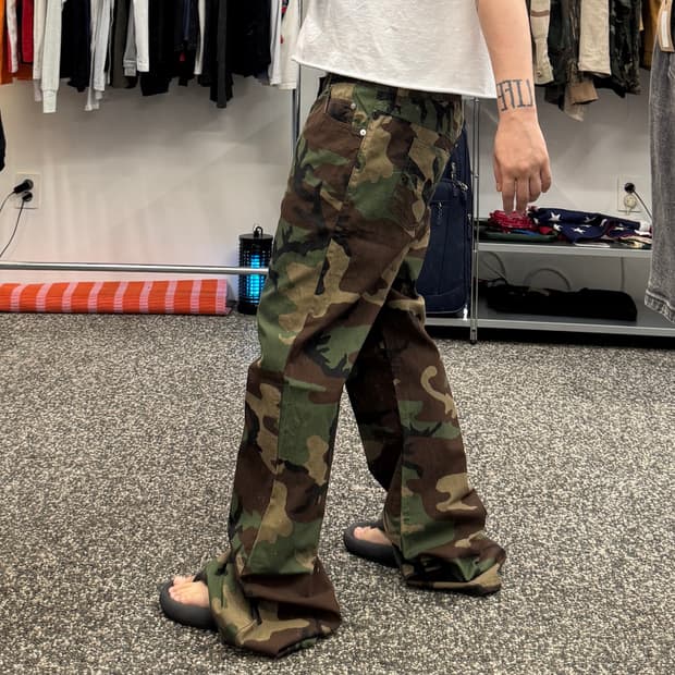 90s 패스트포워드 우드랜드 카모 부츠컷 플레어 팬츠 made in US