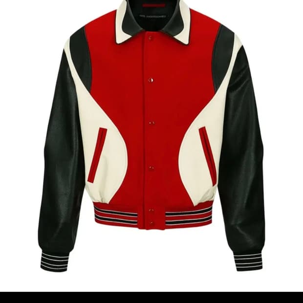 S size앤더슨벨 로빈 바시티 자켓 레드