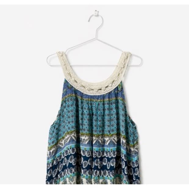 빈티지 보헤미안 히피 면  슬리브리스 나시 원피스