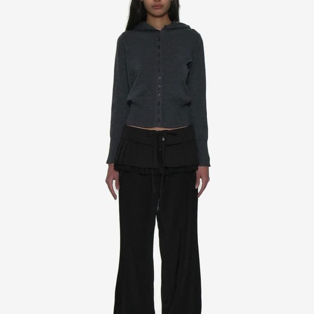 파르티멘토 우먼 턴오버 플리티드 랩 스커트 레이어드 치마 블랙