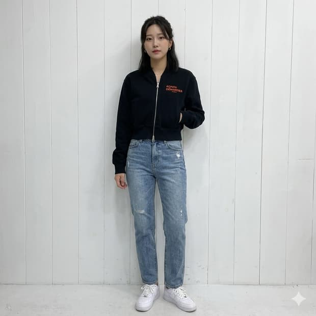 론앤디마리 볼드 로고 자수 투웨이 스웻 크롭 블루종