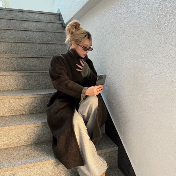 카키 오버핏 롱코트 