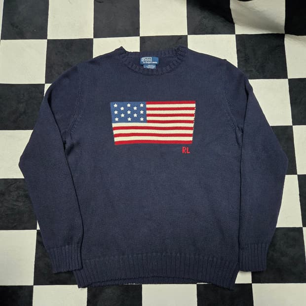 L 폴로랄프로렌 성조기 니트 네이비 made in usa
