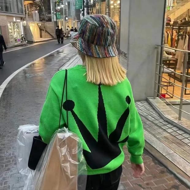 스투시 벤트 크라운 니트 라임 XL