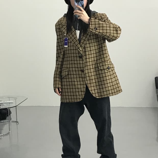 더어번 체크 울 블레이저