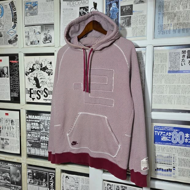 00S 나이키 레드 스트라이프 코튼 후드티