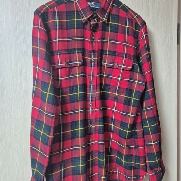 (정품) 폴로 랄프로렌 타탄 체크 스웨이드 엘보패치 남방 셔츠 M