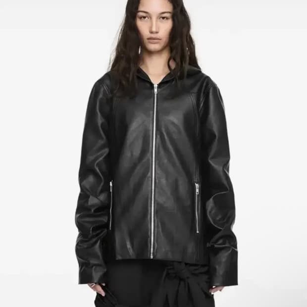 나체 후드 레더 자켓 