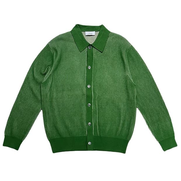 르마드 투톤 카라 니트 가디건 라임 2