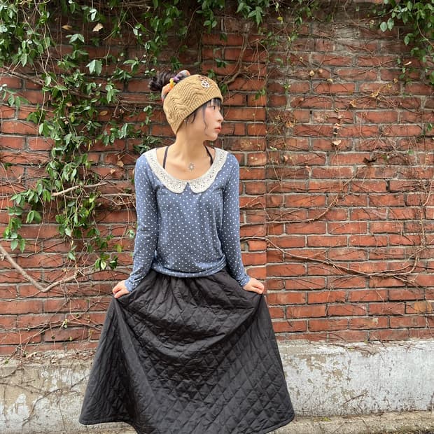 블랙 퀼팅 패딩 롱스커트