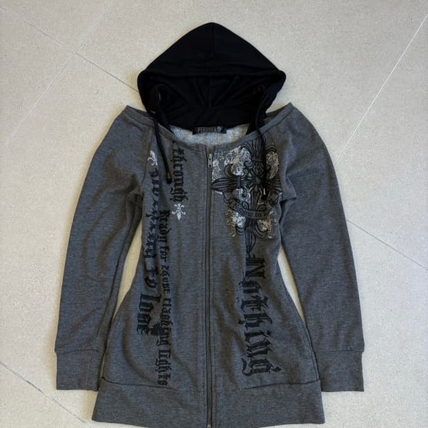 오프숄더 후드 레이어드 집업