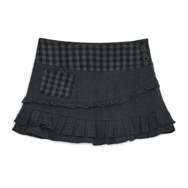 허그유어스킨 체크 러플 스커트 블랙