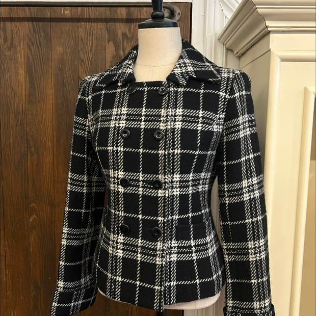 꾸레쥬 정품 체크 숏 트위드자켓