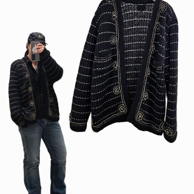 샤st 블랙골드 울 가디건