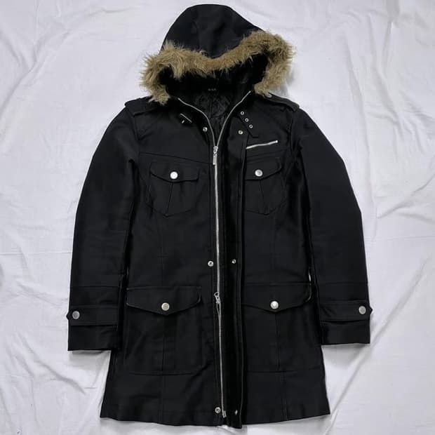 Brown fur black field paka jacket