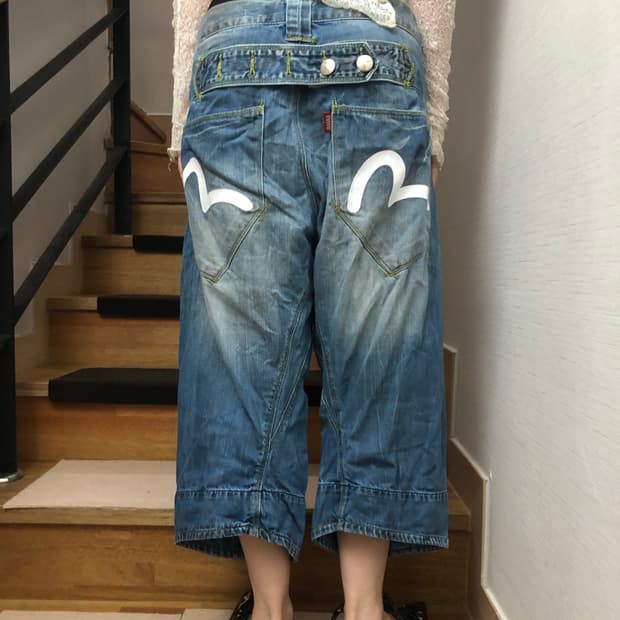 빈티지 에비수 데님 워싱 버뮤다 팬츠