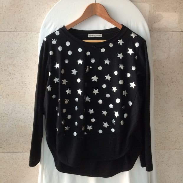 츠모리 차사토 도트 별 고양이 발자국 가오리핏 롱슬리브 긴팔 티셔츠