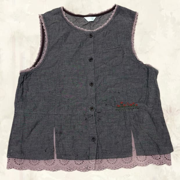 (이체시에눌) 일본 모리걸 아오이유우 레이스 꽃 자수 포인트 베스트 조끼