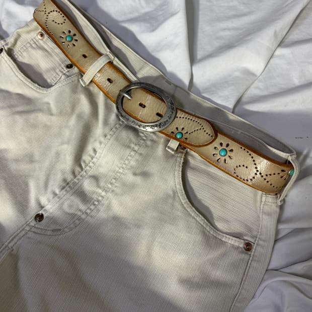 빈티지 터키석 펀칭 웨스턴 벨트