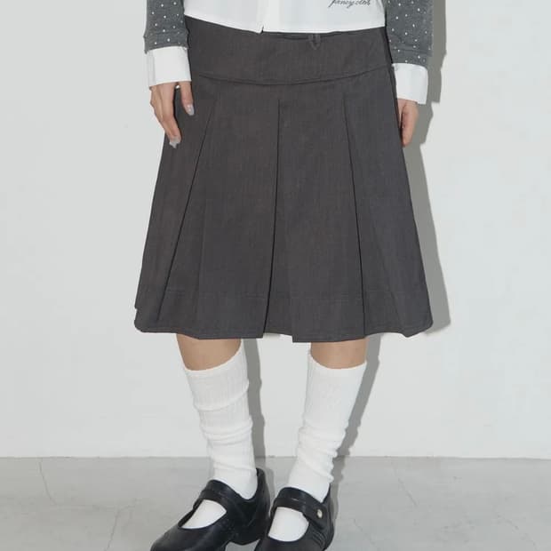 팬시 클럽 포멀 버튼 플리츠 미디 스커트 1