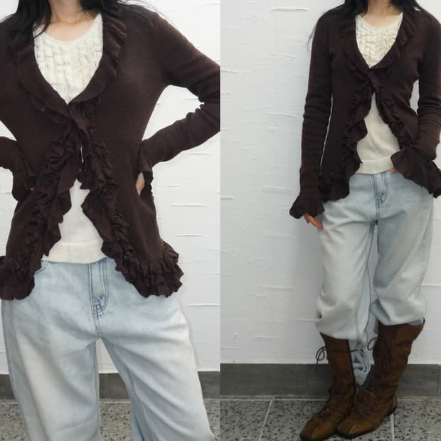 mocha frilled cardigan