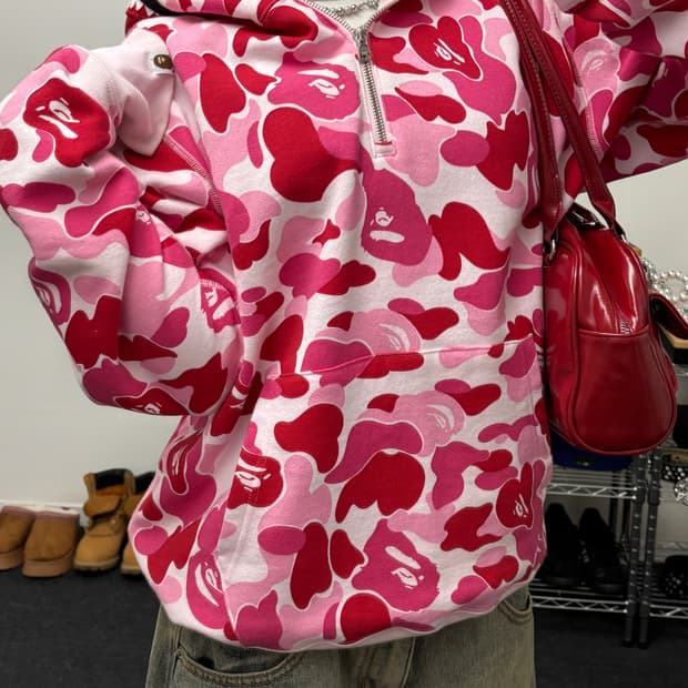 베이프 ABC 핑크 카모 샤크 하프집업 후디