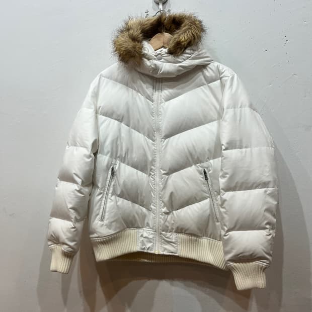 유니클로 재팬 퍼 다운 봄버 패딩 우먼즈 화이트 M