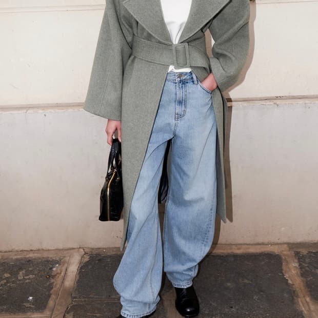 새상품)드래곤블루스 울 래글런 벨티드 롱 코트 M