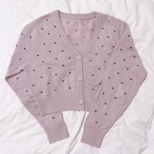 이블린 에블린 니트 하트 도트 가디건 히메갸루 로걀 핑크 빈티지