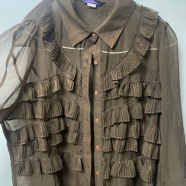 모리걸 브러운 쉬폰 레이어드 롱 블라우스 시스루 빈티지 