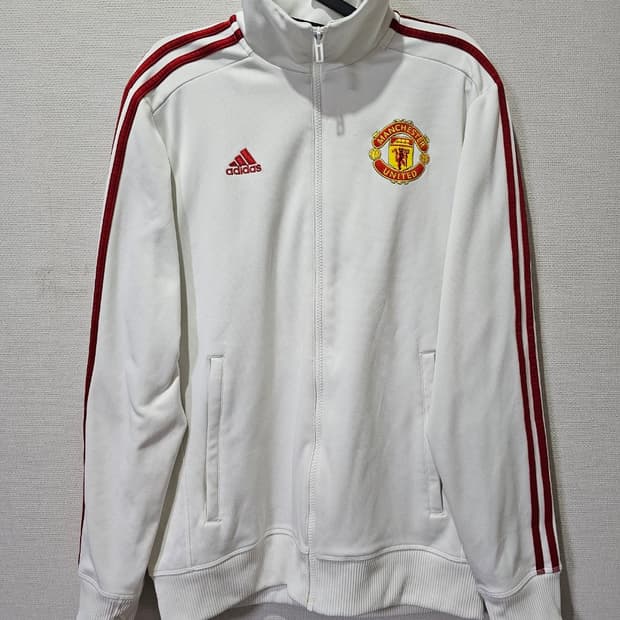 아디다스 희귀 대장급 맨유 흰빨 화이트 트랙탑 저지 져지집업 100/L