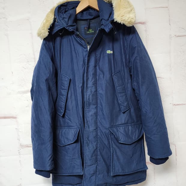 라코스테 네이비 후드 퍼 패딩 점퍼