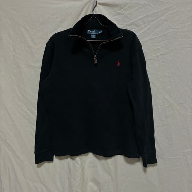 폴로 블랙 반집업 니트 M