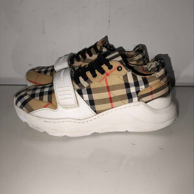37 240mm 버버리 체크 빈티지 스니커즈 밸크로 