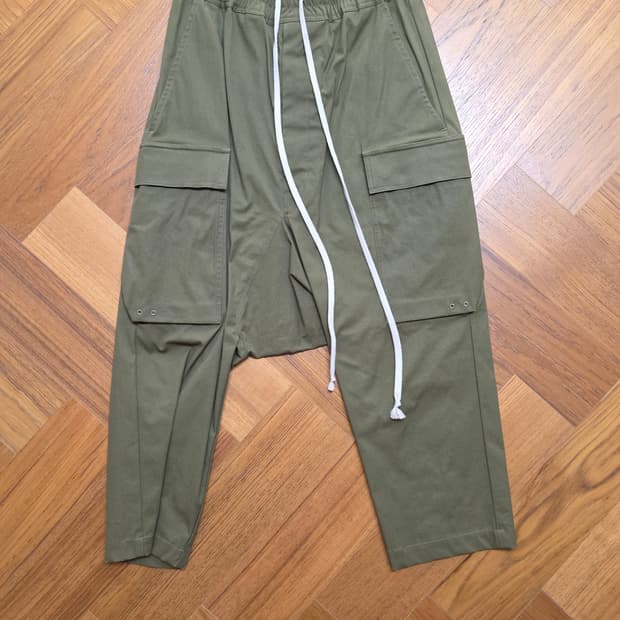 릭오웬스 더티그린 드로스트링 카고 팬츠