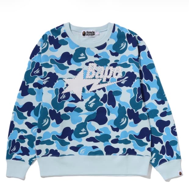 베이프 180 ABC 카모 라인스톤 베이프 스타 크루넥 스웨트셔츠