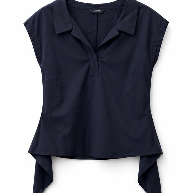 타임 포스트모던 네이비 반팔 블라우스