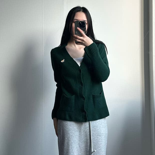 메종키츠네 자수로고 그린 니트 가디건